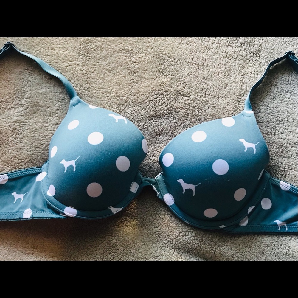 Victoria Secret Pink polka dot & dog bra 💙🐕